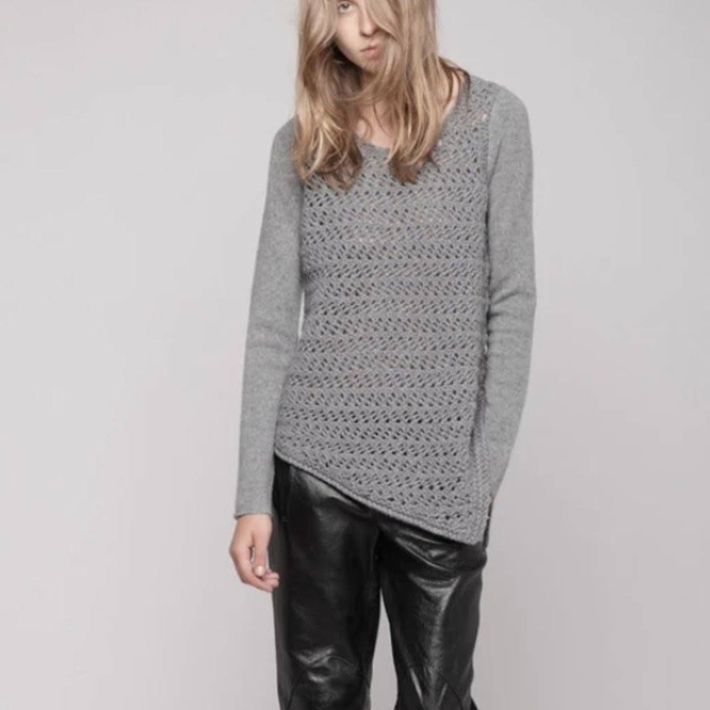 Helmut Lang long sleeve open knit asymmetrical pullover‎ sweater wool cashmere